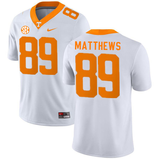 Men #89 Mike Matthews Tennessee Volunteers College Football Jerseys Stitched-White